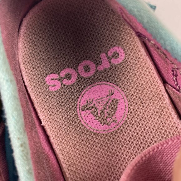 Crocs SlipOn Duet Busy Day Mary Jane Shoes Girls C9 Blue Floral Canvas Rubber - Picture 9 of 11